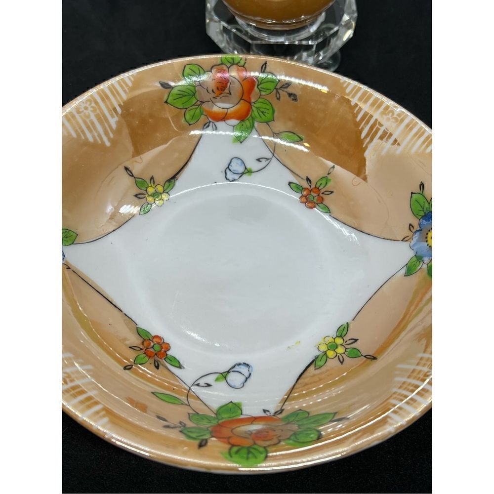Vintage Peach Lusterware Serving Plate with Floral Pattern, Made in Japan